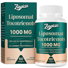 Zingicin Tocotrienols bottle label showing purity and natural ingredients.