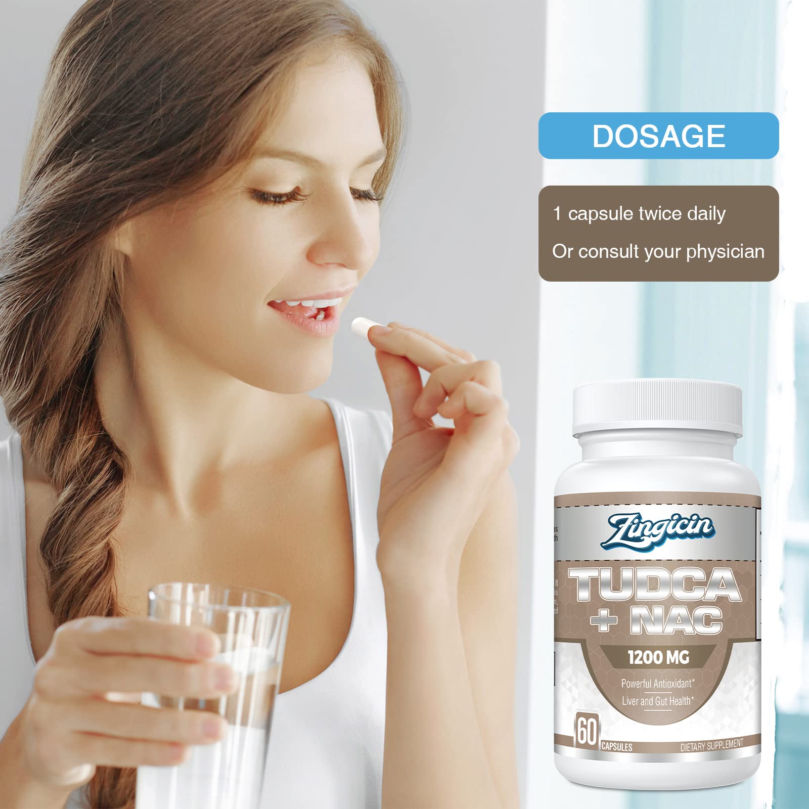 Glass of water beside a Zingicin capsule for easy daily intake.