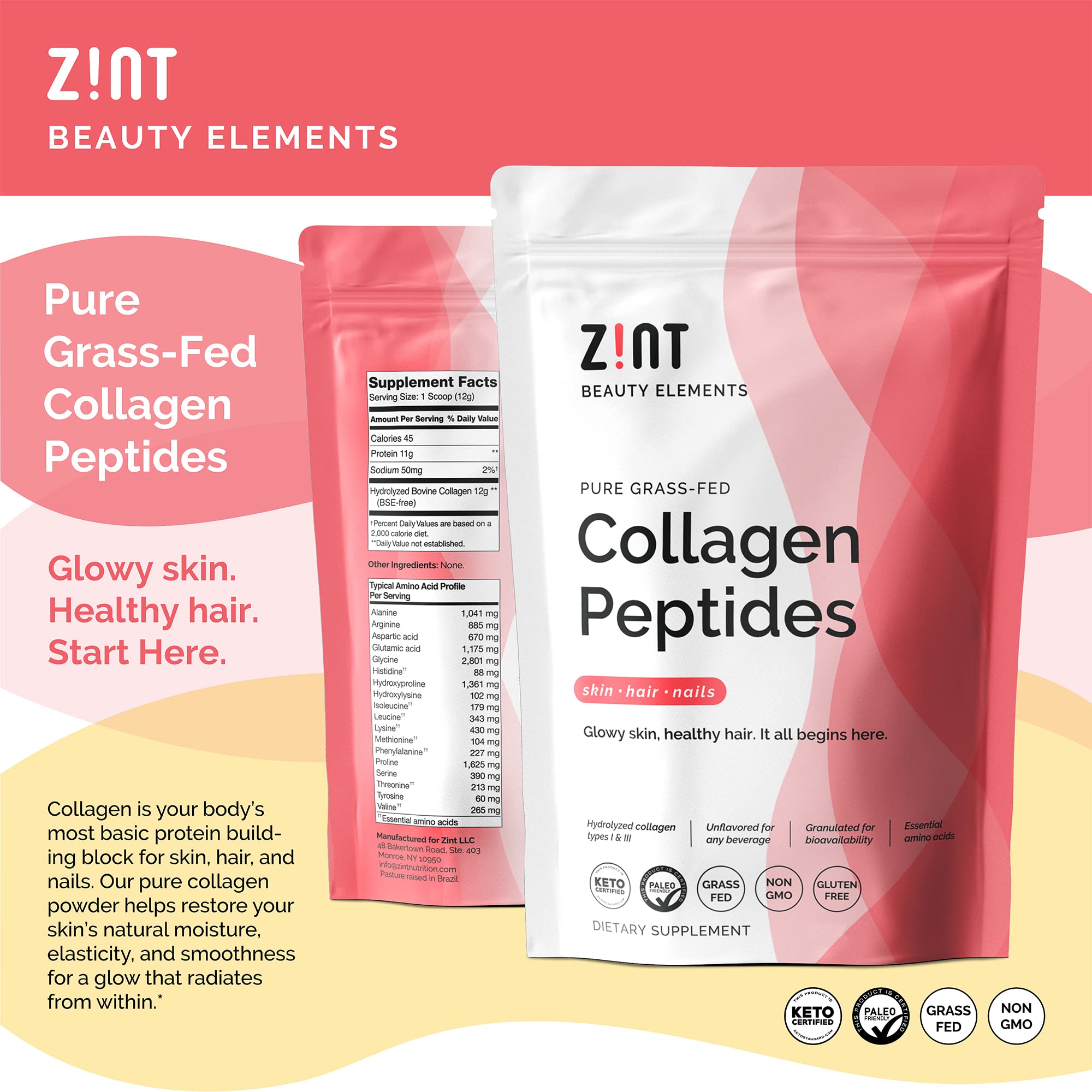 Zint collagen peptides dissolving into coffee for a neutral boost.