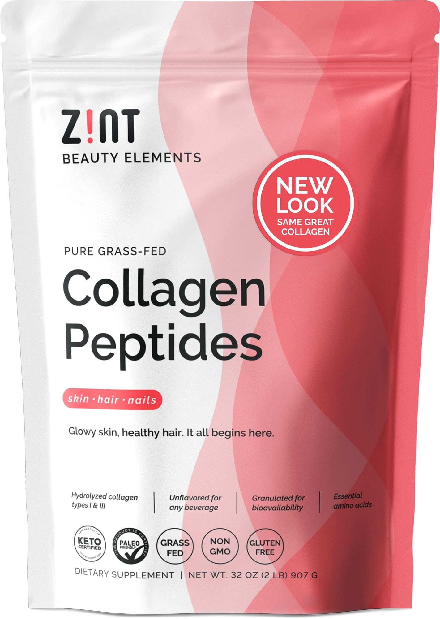 Zint Collagen Peptides bottle on display, grass-fed formula for skin support.