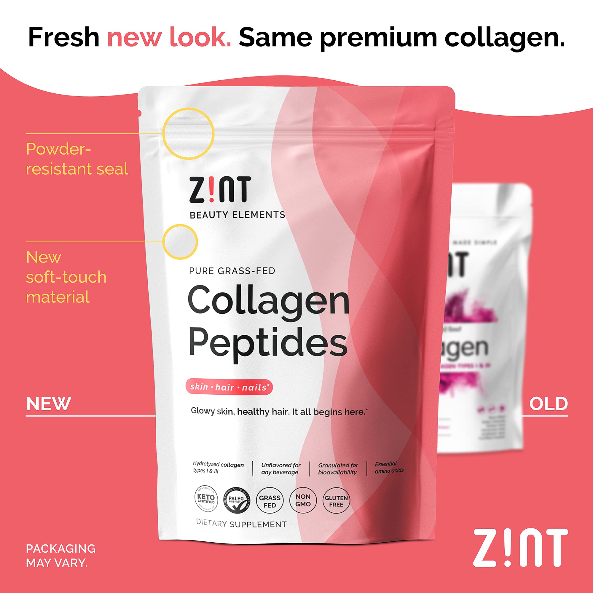 Zint Collagen Peptides unflavored powder ready for mixing.