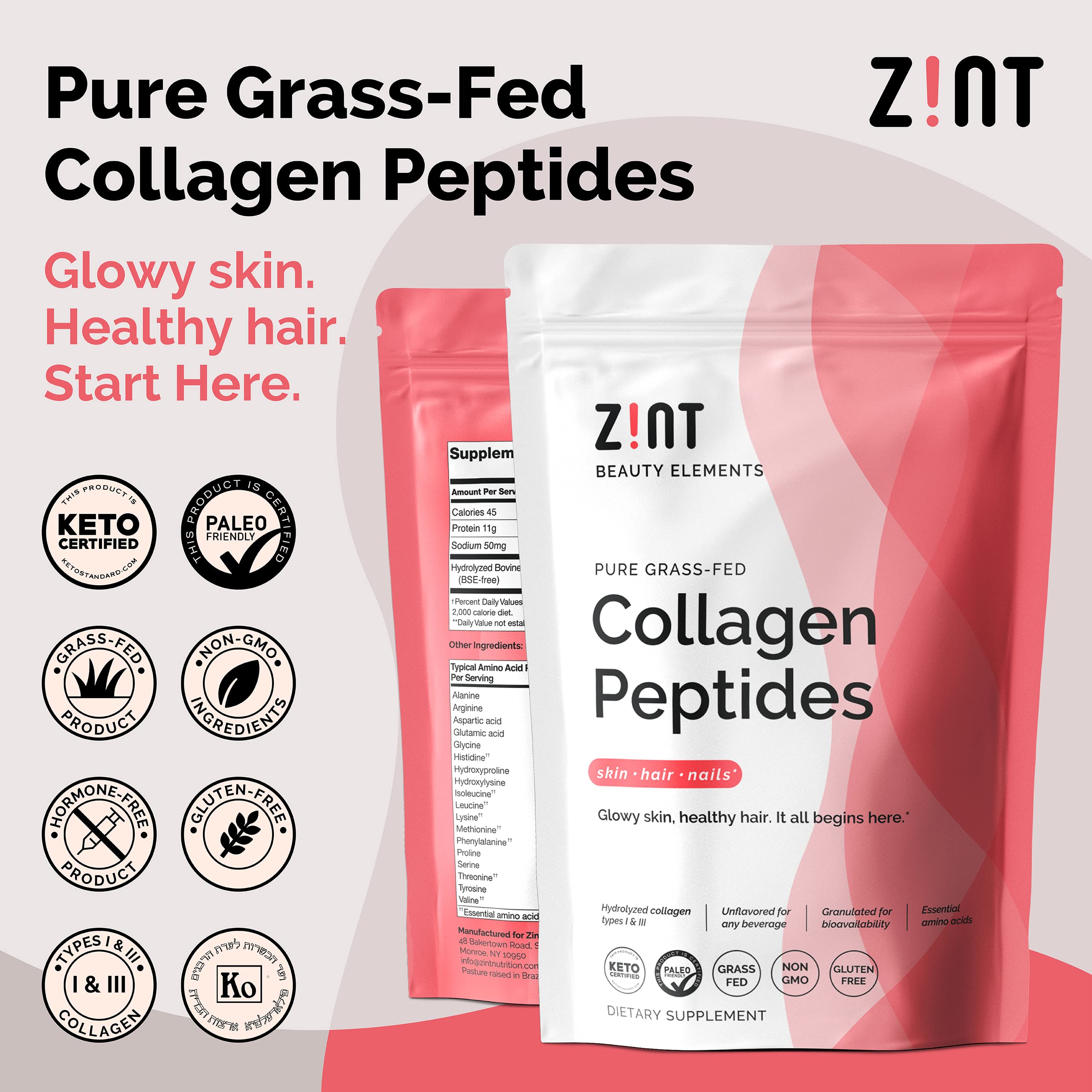 Zint Collagen Powder label close-up showing paleo and keto suitability.
