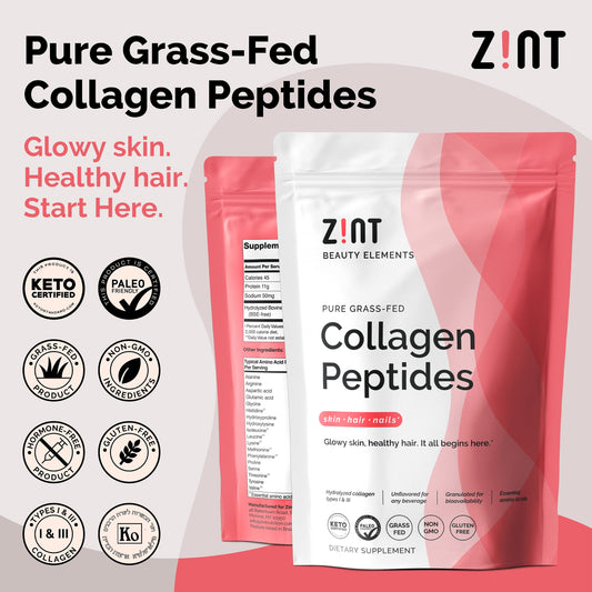 Zint Collagen Powder label close-up showing paleo and keto suitability.