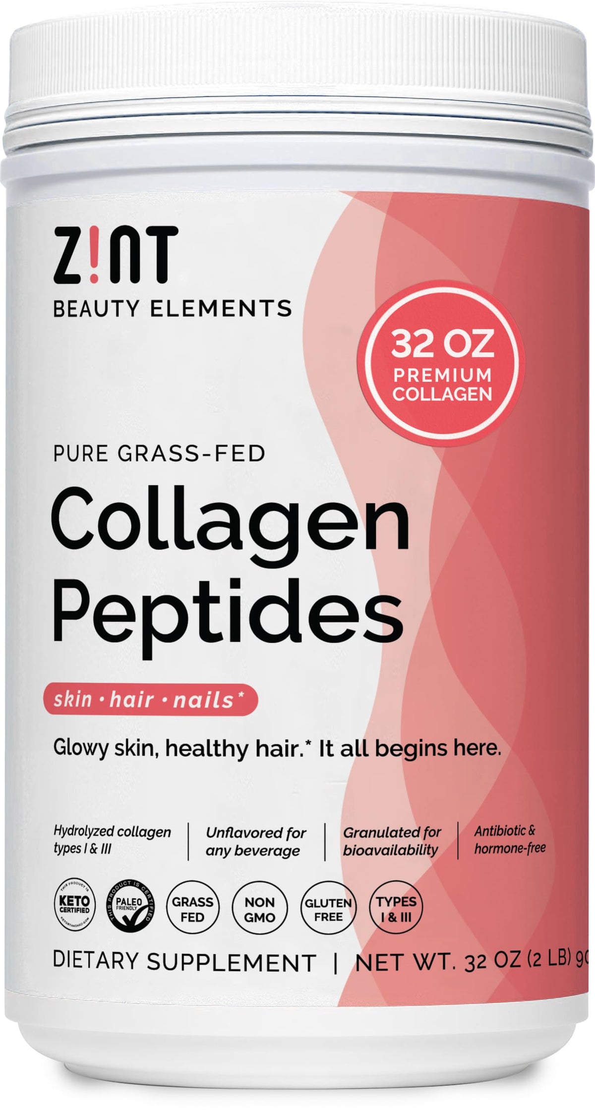 Zint Pure Grass-Fed Collagen Peptides bottle for effortless beverage blending.