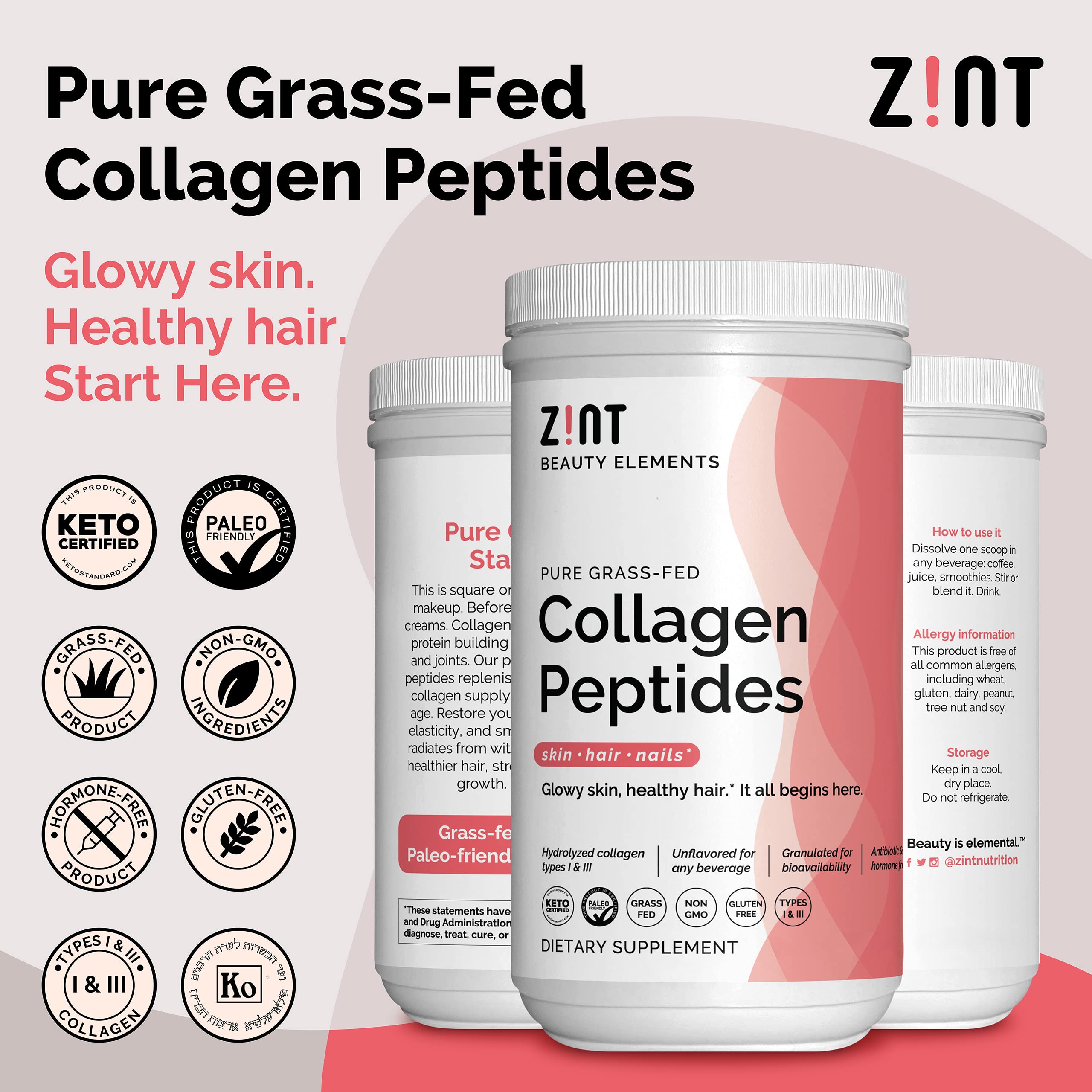 Zint Pure Grass-Fed Collagen Peptides poured into coffee for a neutral texture.