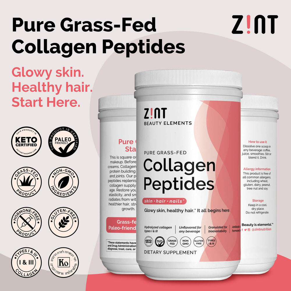 Zint Pure Grass-Fed Collagen Peptides poured into coffee for a neutral texture.