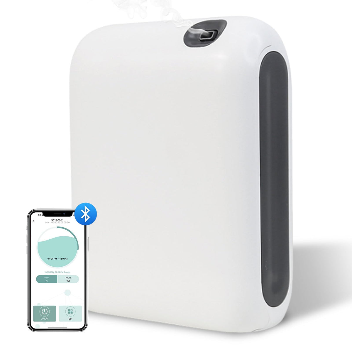 Zinyeme Scent Air Machine front view shows waterless diffusion in a living room