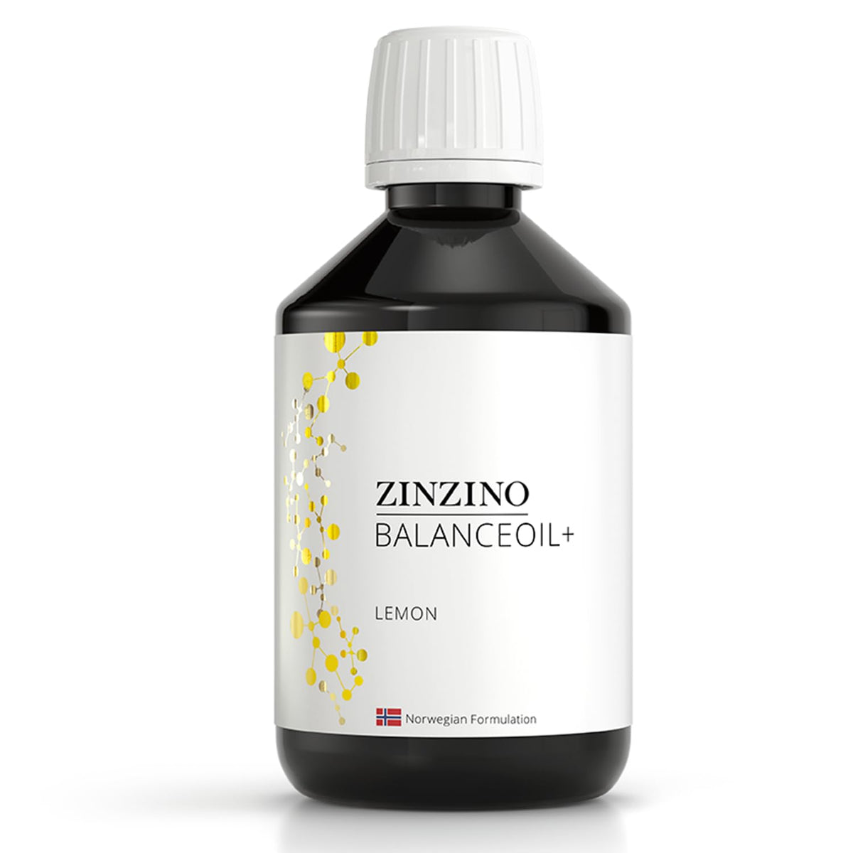 Zinzino BalanceOil+ bottle front showing omega-3 rich composition for brain and heart support