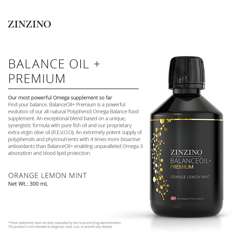 Zinzino BalanceOil+ label close-up highlighting polyphenol content.