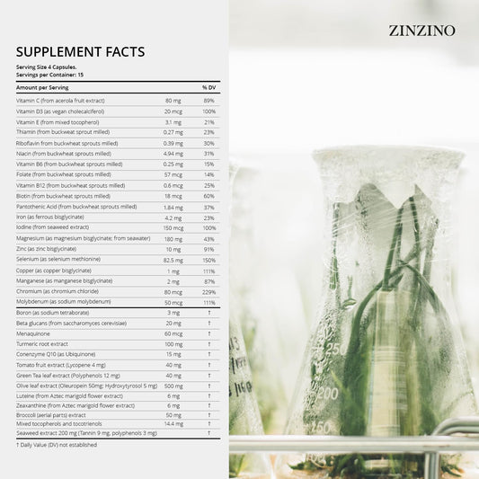 Zinzino Xtend+ capsules close-up emphasizing easy-to-swallow vegan design