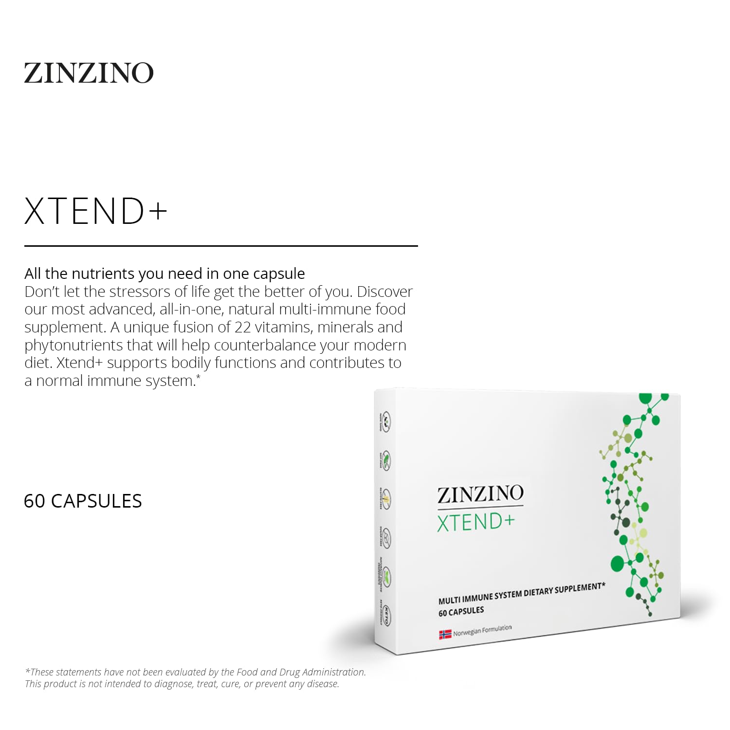 Zinzino Xtend+ ingredients label view showing 22 vitamins and minerals