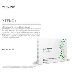 Zinzino Xtend+ ingredients label view showing 22 vitamins and minerals