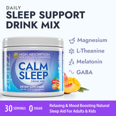 Zipfizz Nightly Calm scoop beside a glass ready for easy nightly relaxation.