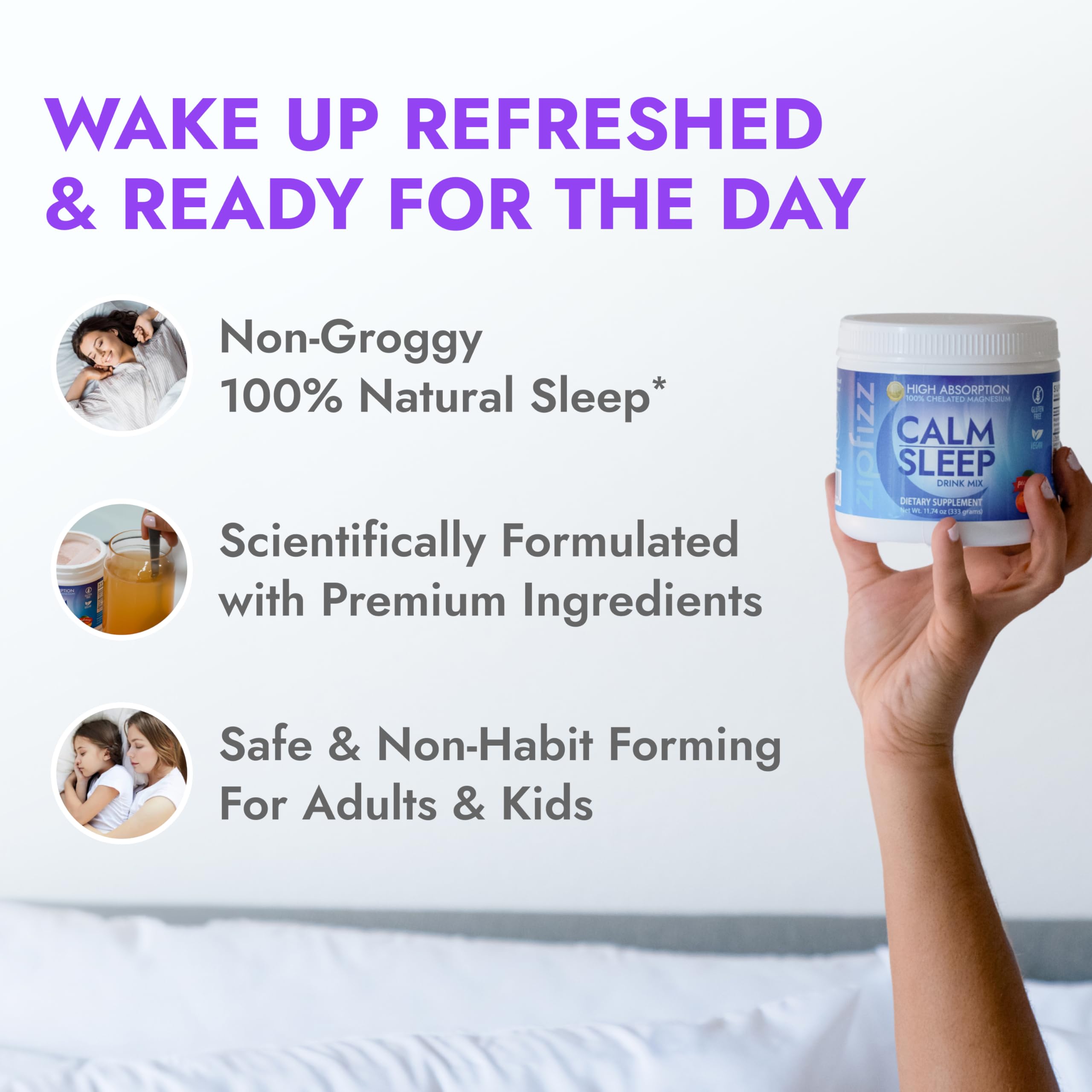 Zipfizz Nightly Calm suitable for adults and kids to promote evening calm.