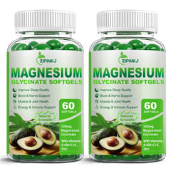ZIPINKJ Magnesium Glycinate Softgels bottle front view, 400 mg per serving for daily support