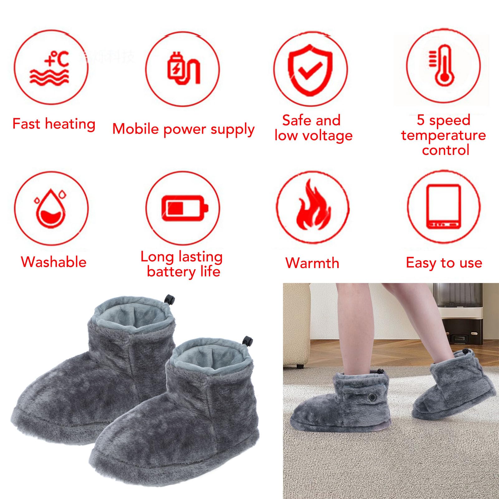 ZJchao heated boots outer view, snug ankle warmth