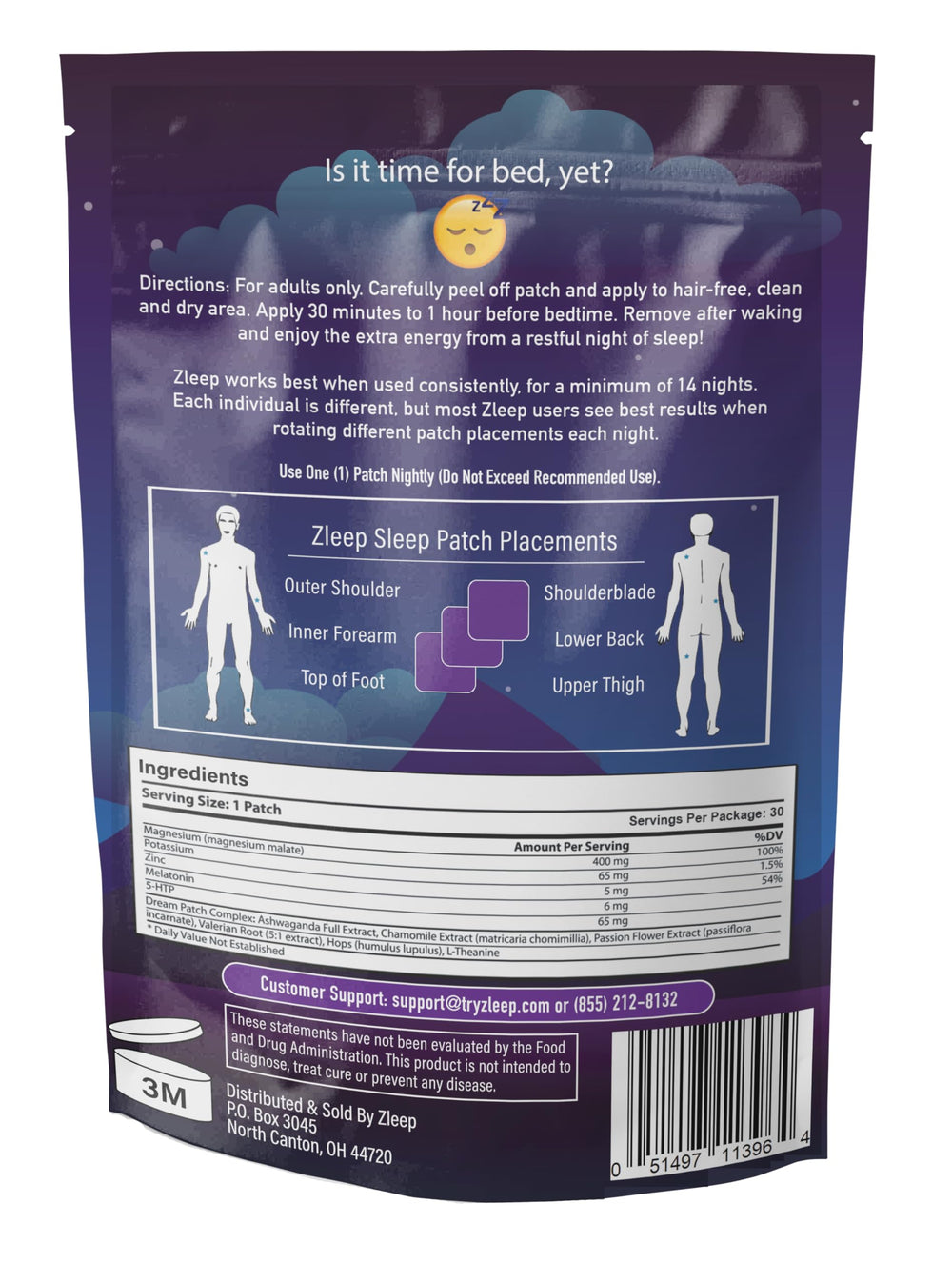 Zleep sleep patch on back is ideal for side sleepers.