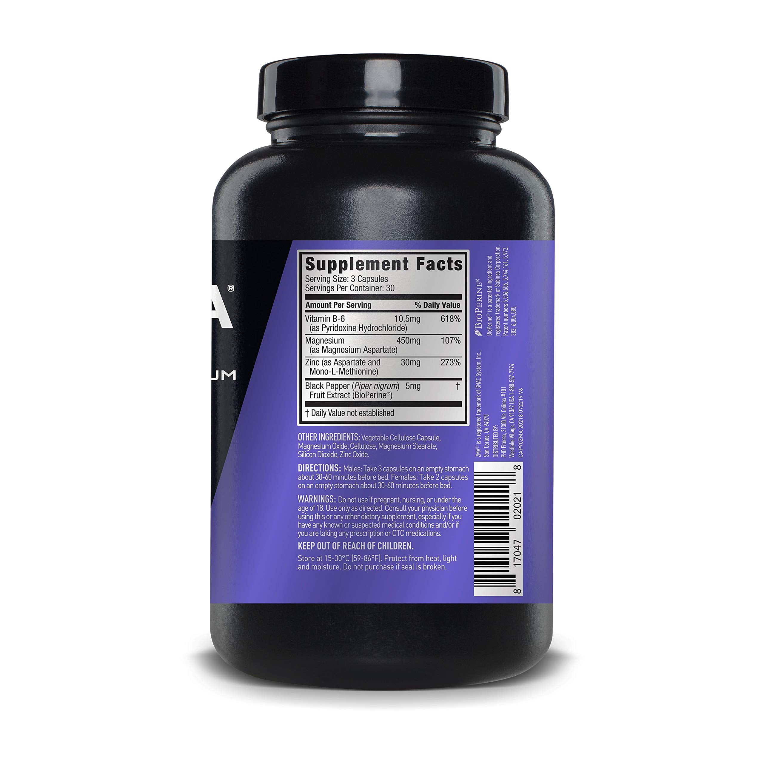 ZMA JYM BioPerine label closeup showing absorption enhancement.