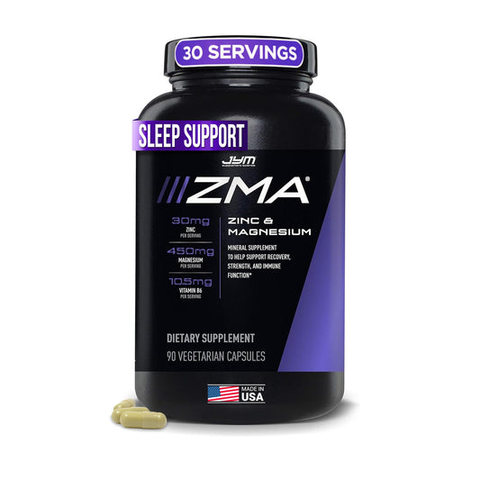 ZMA JYM bottle pour demonstrates convenient nightly supplementation for recovery support.