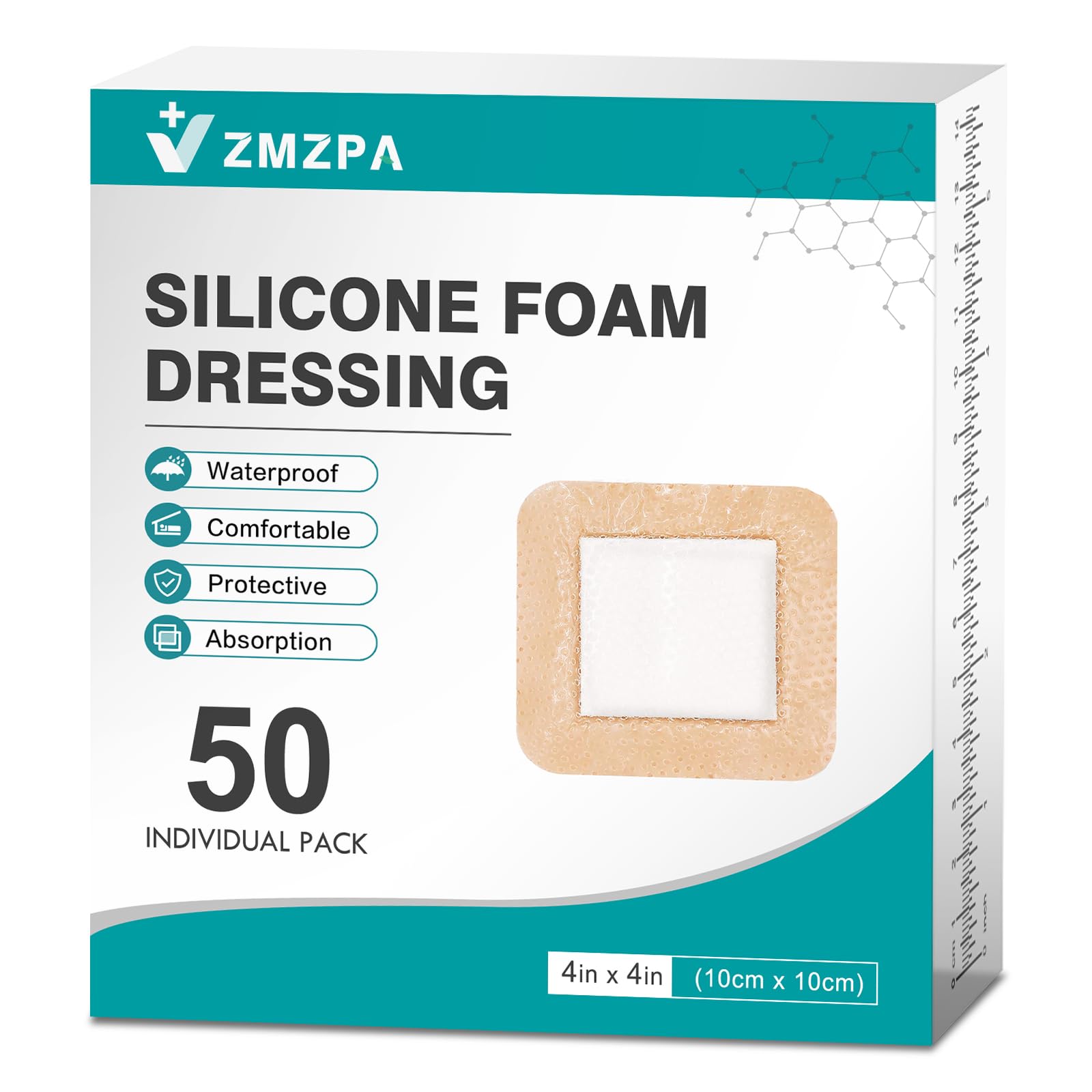 ZMZPA silicone foam dressing 4x4 with high absorbency for exudate management.