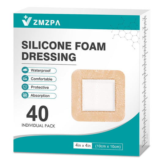 ZMZPA silicone foam dressing with 4x4 border for gentle wound protection.