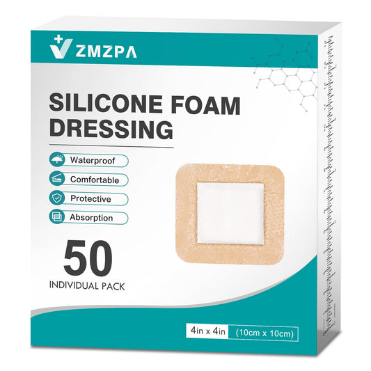 ZMZPA silicone foam dressing 4x4 with high absorbency for exudate management.