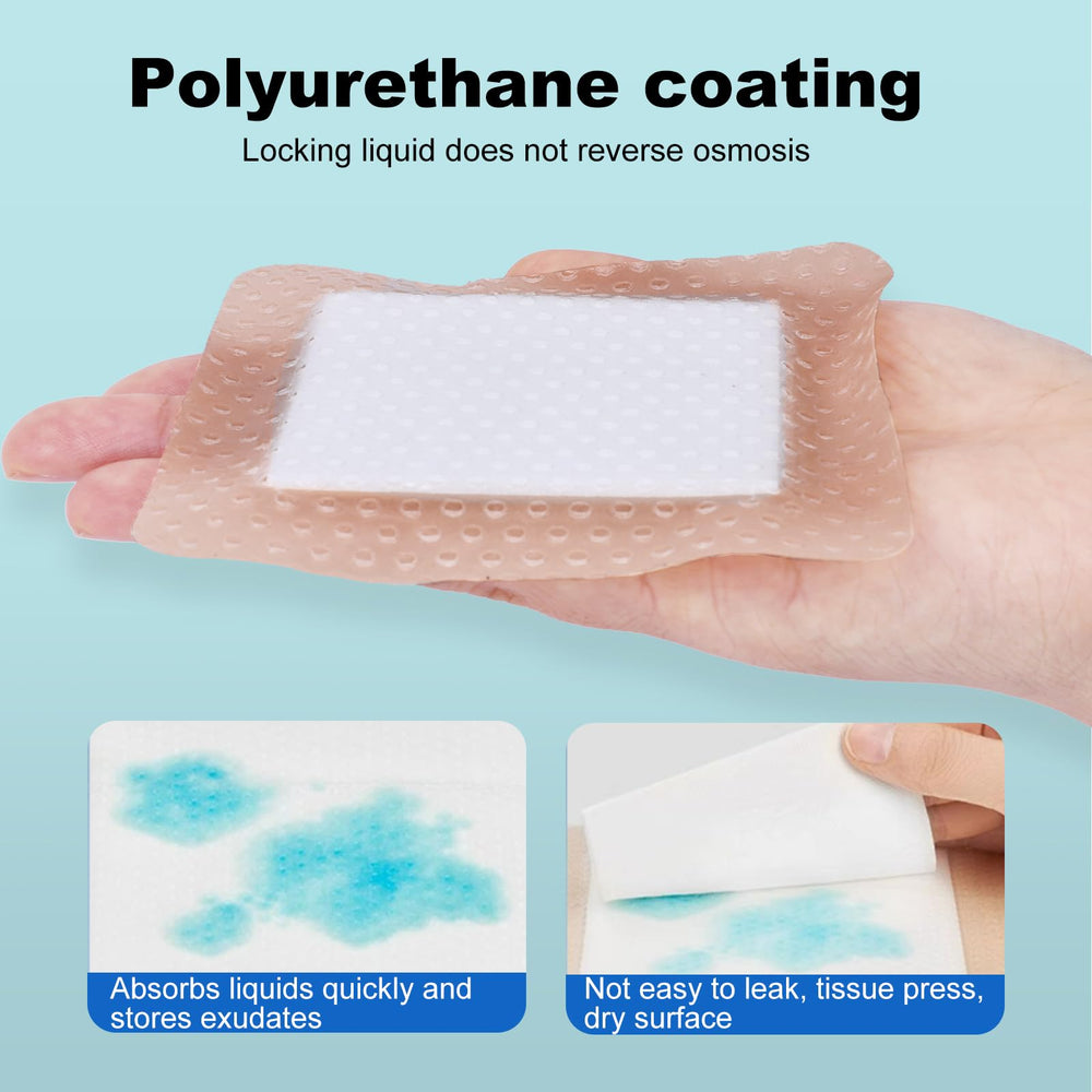 2.4 x 2.4-inch pad supports moderate to heavy exudate.