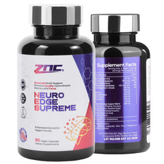 ZNC brain supplement bottle front for memory and focus support.