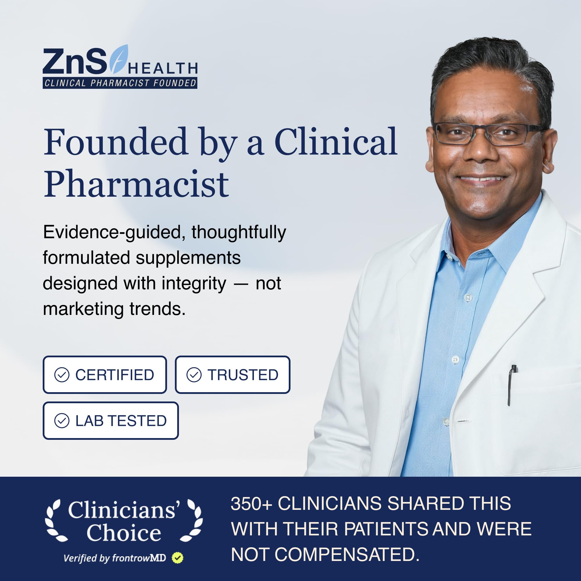 ZnS Health bottle with dosing chart for daily use planning.