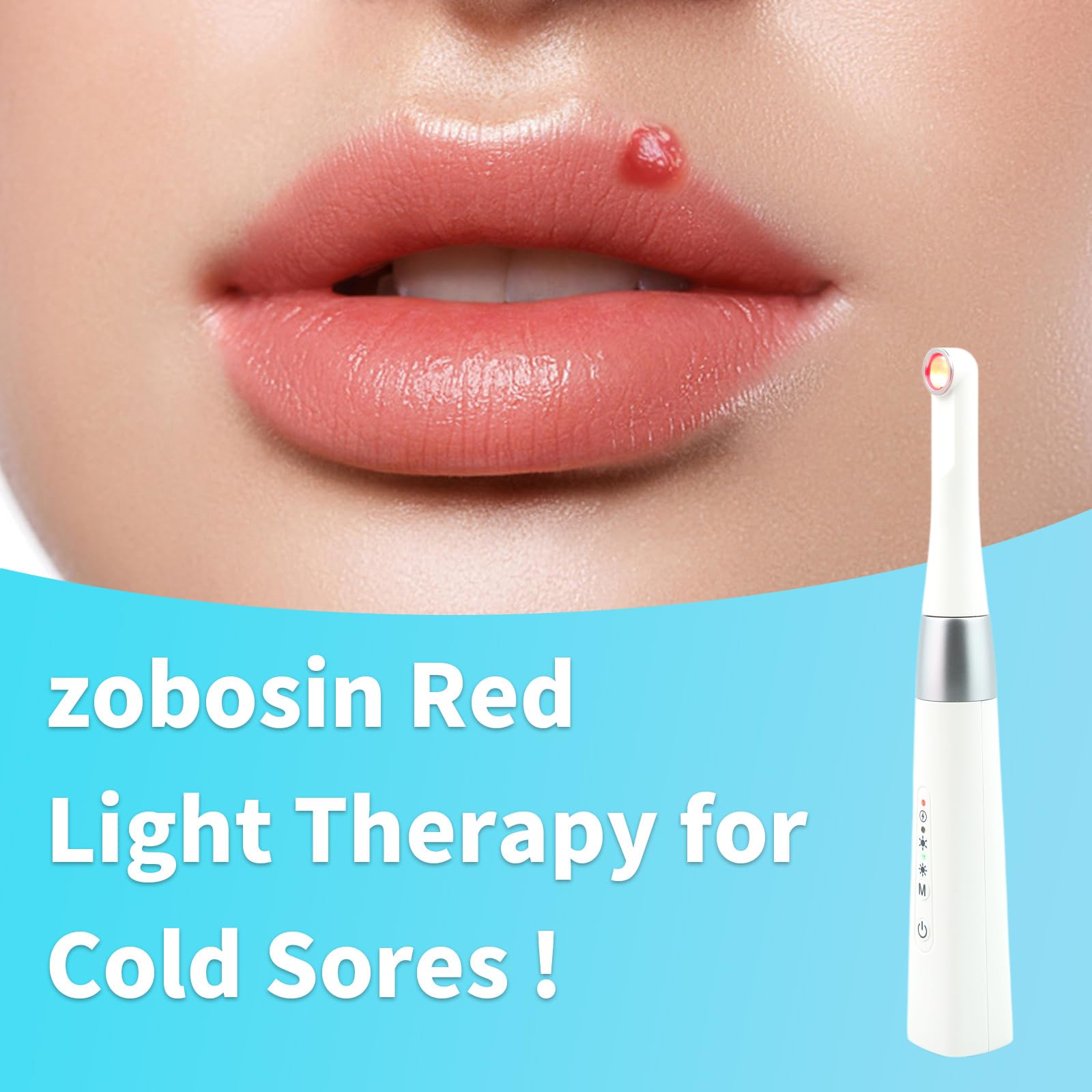 Zobosin red light wand for lips offers quick, non-invasive support for cold sore care.