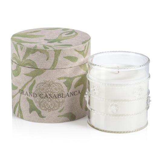 Zodax Grand Casablanca glass jar candle with Water Lotus for an elegant atmosphere