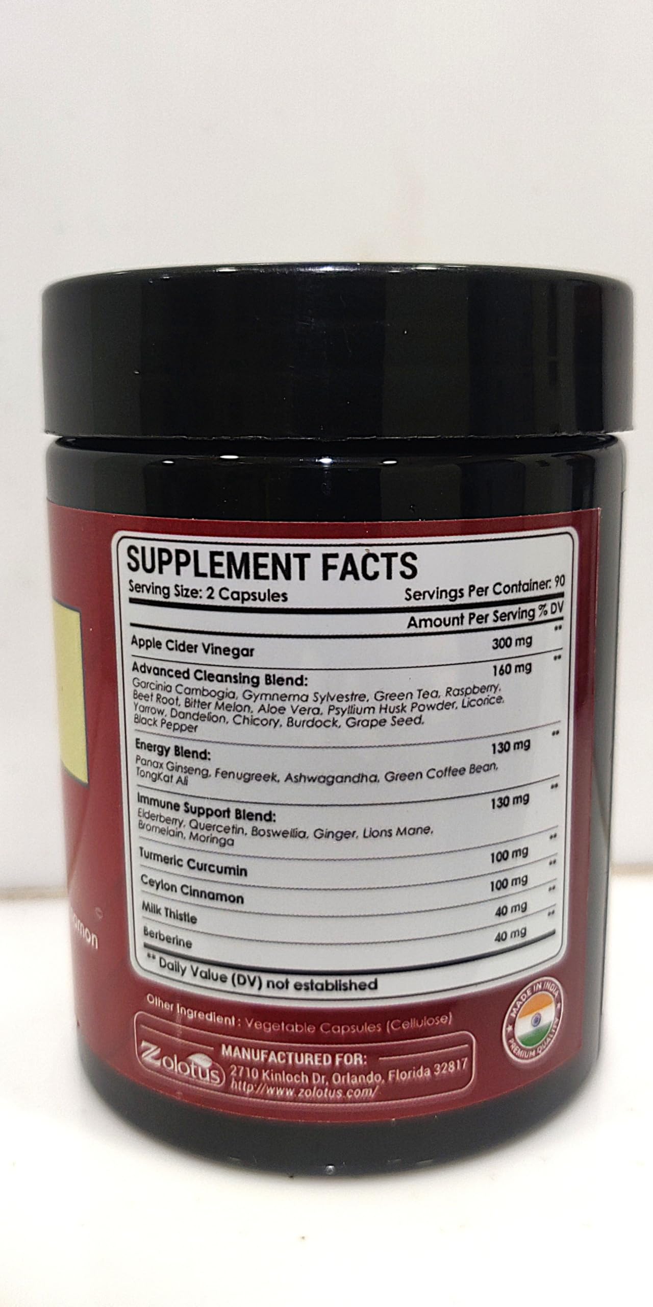 Zolotus 32in1 ingredients label shows cinnamon, turmeric, elderberry blend
