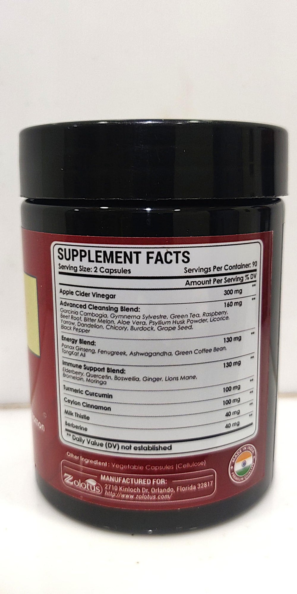 Zolotus 32in1 ingredients label shows cinnamon, turmeric, elderberry blend