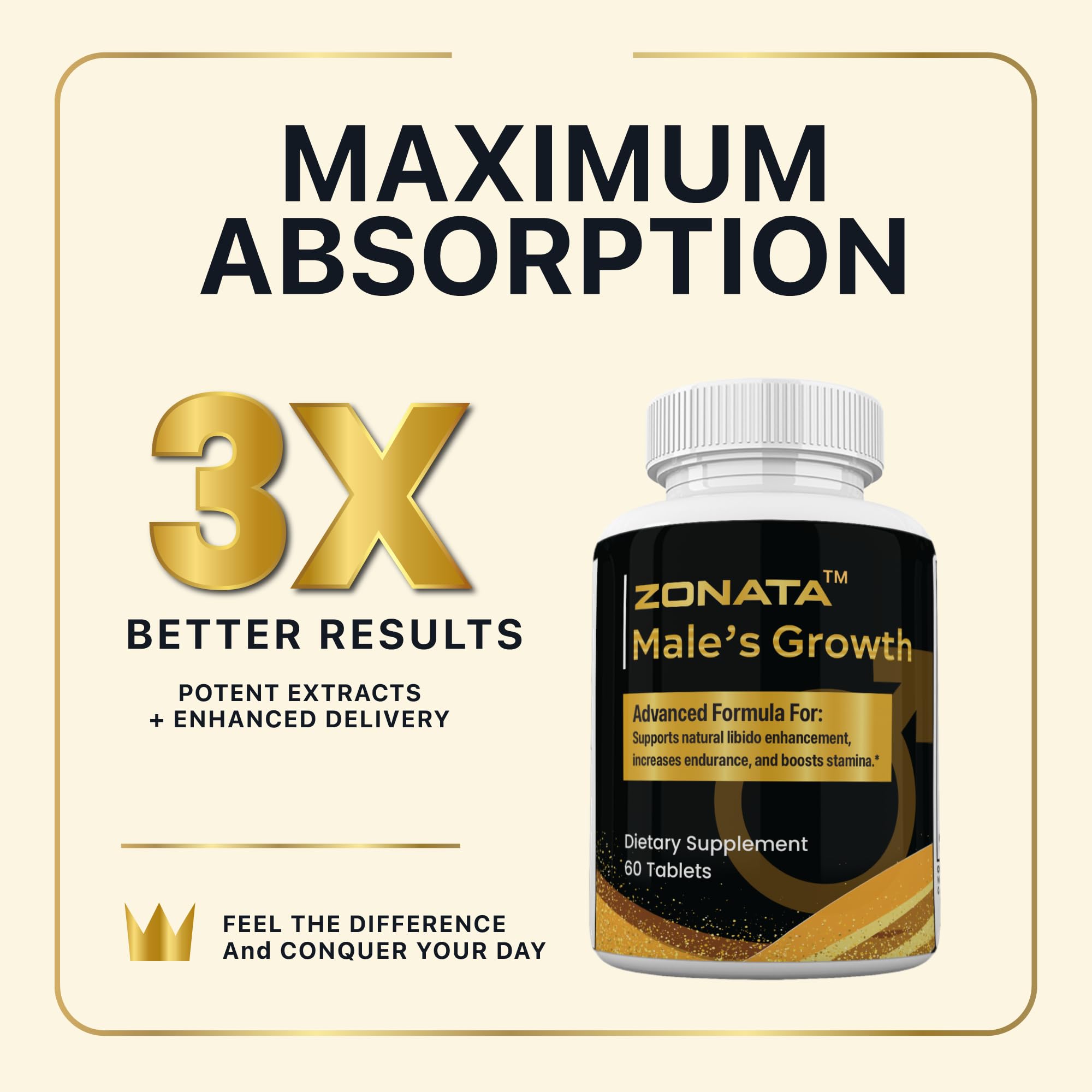 Close-up of Zonata Males tablets highlighting capsules for endurance and vitality.