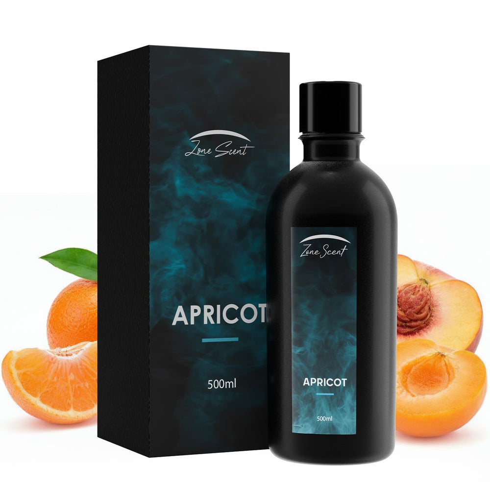 Zone Scent apricot diffuser oil bottle beside a diffuser for warm, inviting aroma