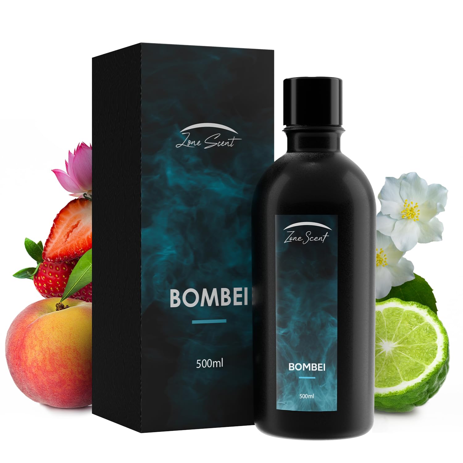 Zone Scent BOMBEI peach-strawberry-bergamot bottle for a bright, inviting scent.