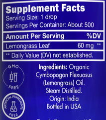 Zongle Therapeutics lemongrass oil label showing organic, edible quality.