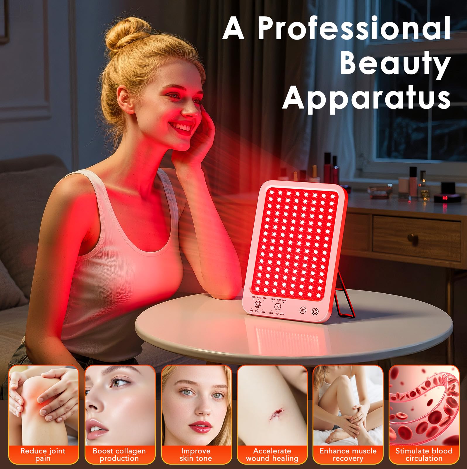 ZonGym 660nm 850nm LEDs closeup highlights dual-wavelength therapy options.