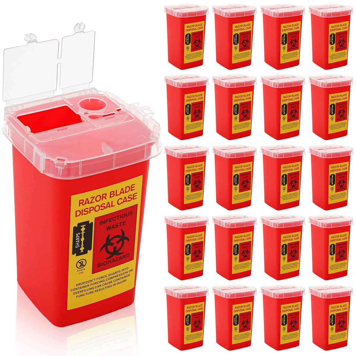 ZOOFOX 20-pack sharps container front view for safe disposal on the go