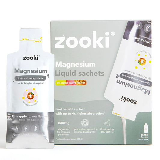 Zooki Liposomal Magnesium Glycinate sachets ready for daily use and convenience.