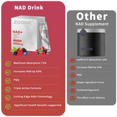 Zoone NAD absorption graphic emphasizes quick uptake and sustained energy
