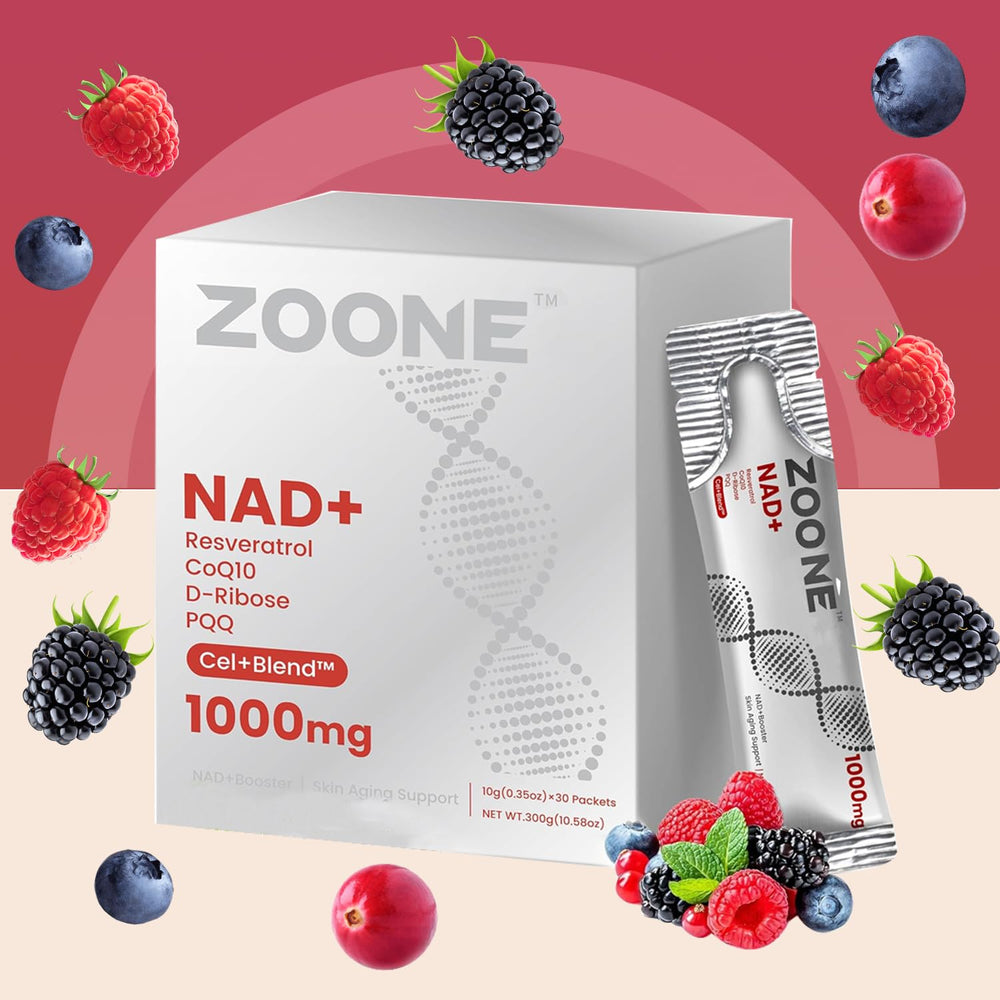 Zoone NAD daily use scene with glass and bottle on counter