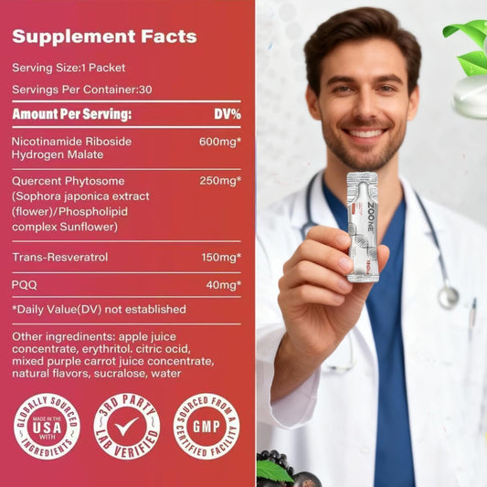 Zoone NAD liquid pour shot illustrating fast absorption for busy mornings