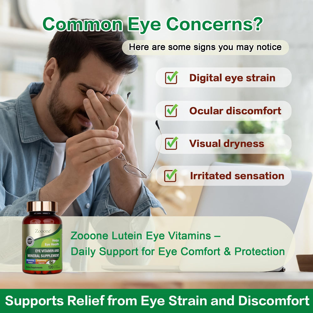 Zooone lutein capsules close-up shows softgels for eye comfort