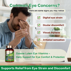 Zooone lutein capsules close-up shows softgels for eye comfort