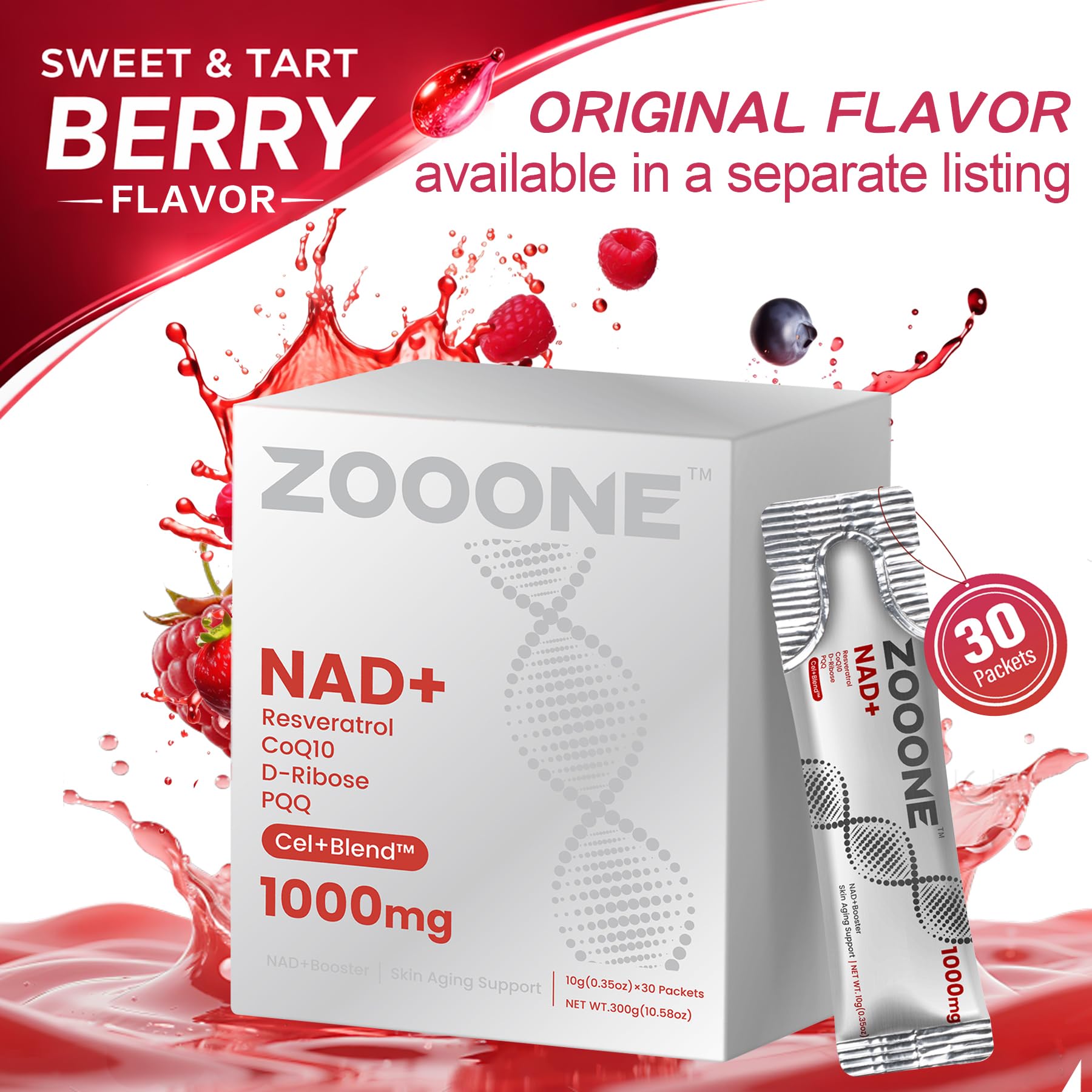 Zooone NAD liquid drops shown for precise dosing and absorption.