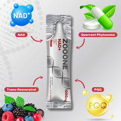 Zooone NAD1000 berry-flavored liquid dissolving in water for fast post-workout energy