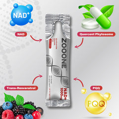 Zooone NAD+ packets dissolve quickly in water for fast absorption and easy use.