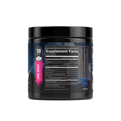 ZOR Labs Snow Advanced Pre-Workout pink burst, shaker open showing mix and dosing.