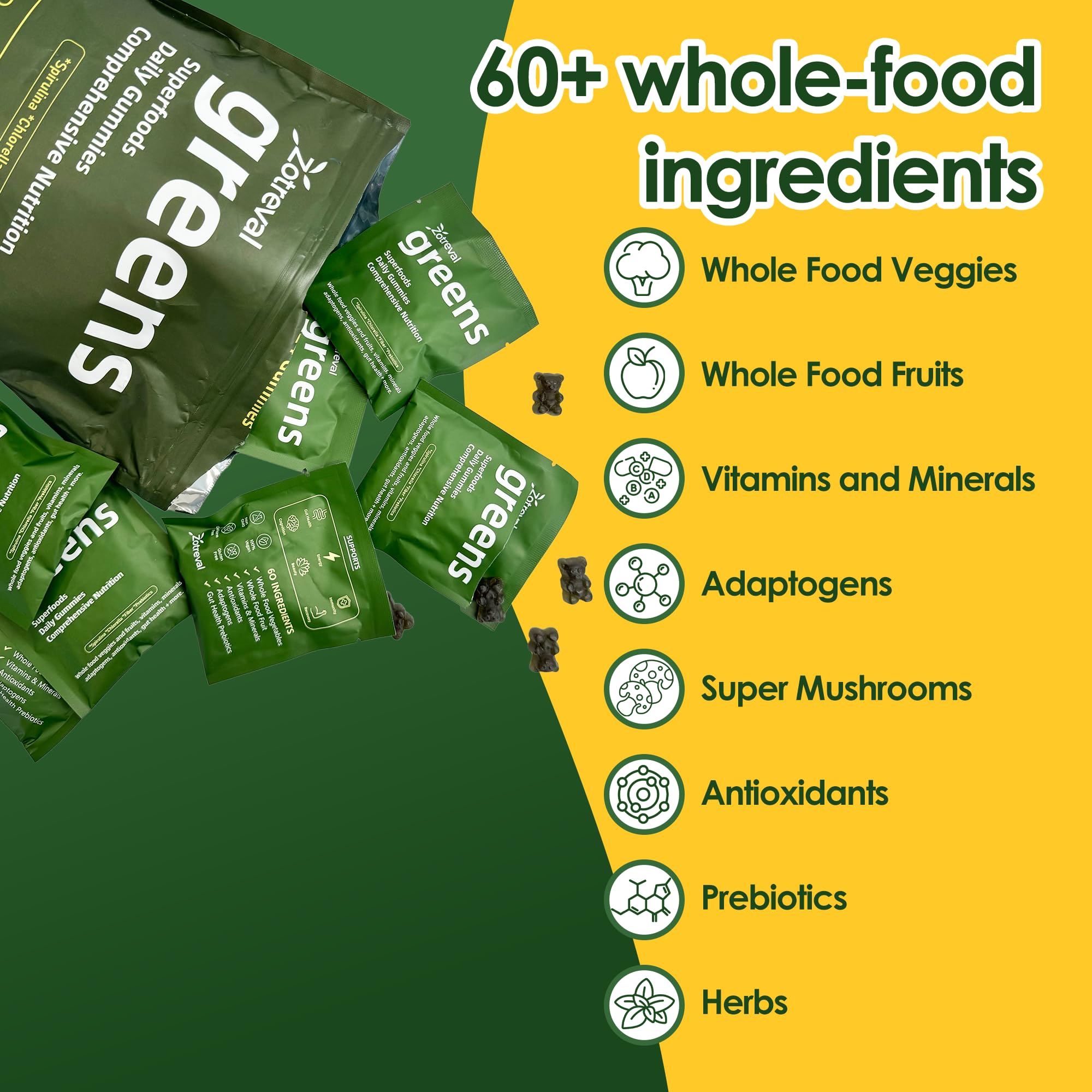 Zotreval Daily Greens label close-up highlighting natural ingredients.